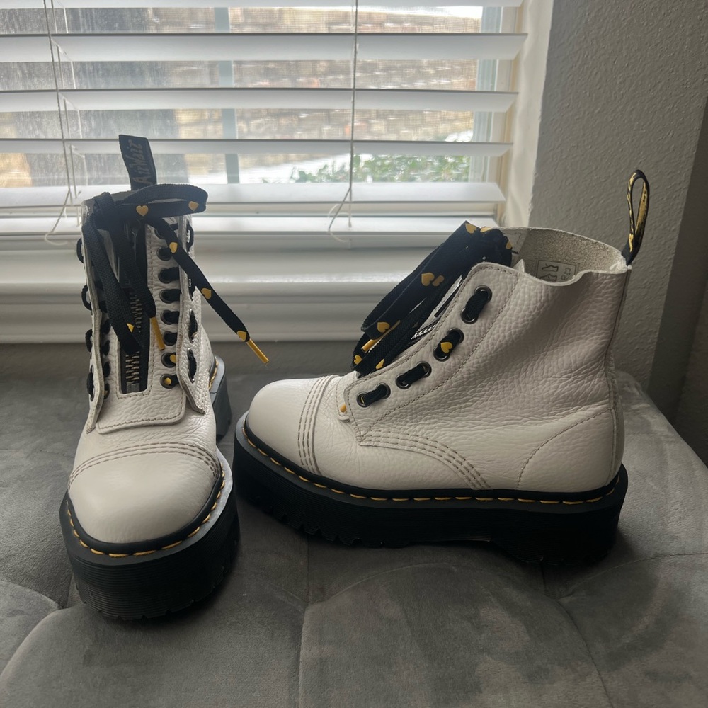 Dr. Martens White Leather Combat Boots - Picture 2 of 4